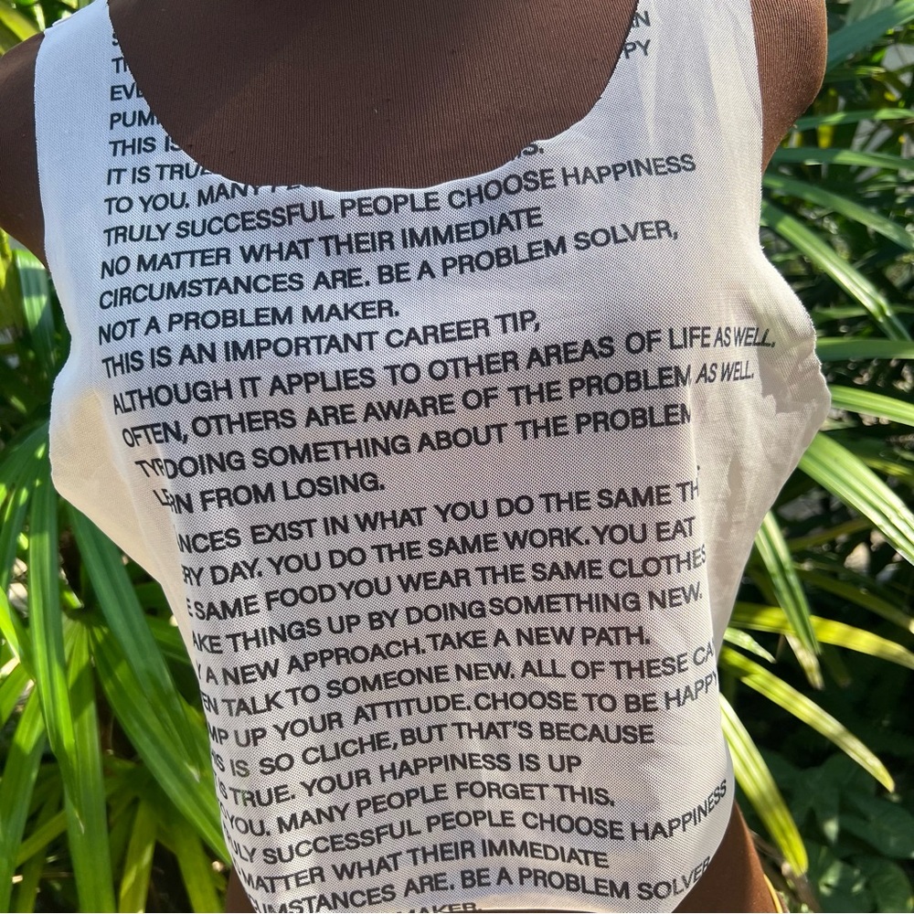 SheerText-Print Crop Tank Top